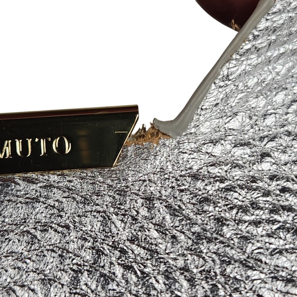 Vince Camuto Silver Leather Tote Bag Womens Metallic Shoulder Handbag - Picture 13 of 15